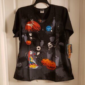 Nightmare Before Christmas Jack and Sally Tooniforms Scrub Top Shirt XL NWT